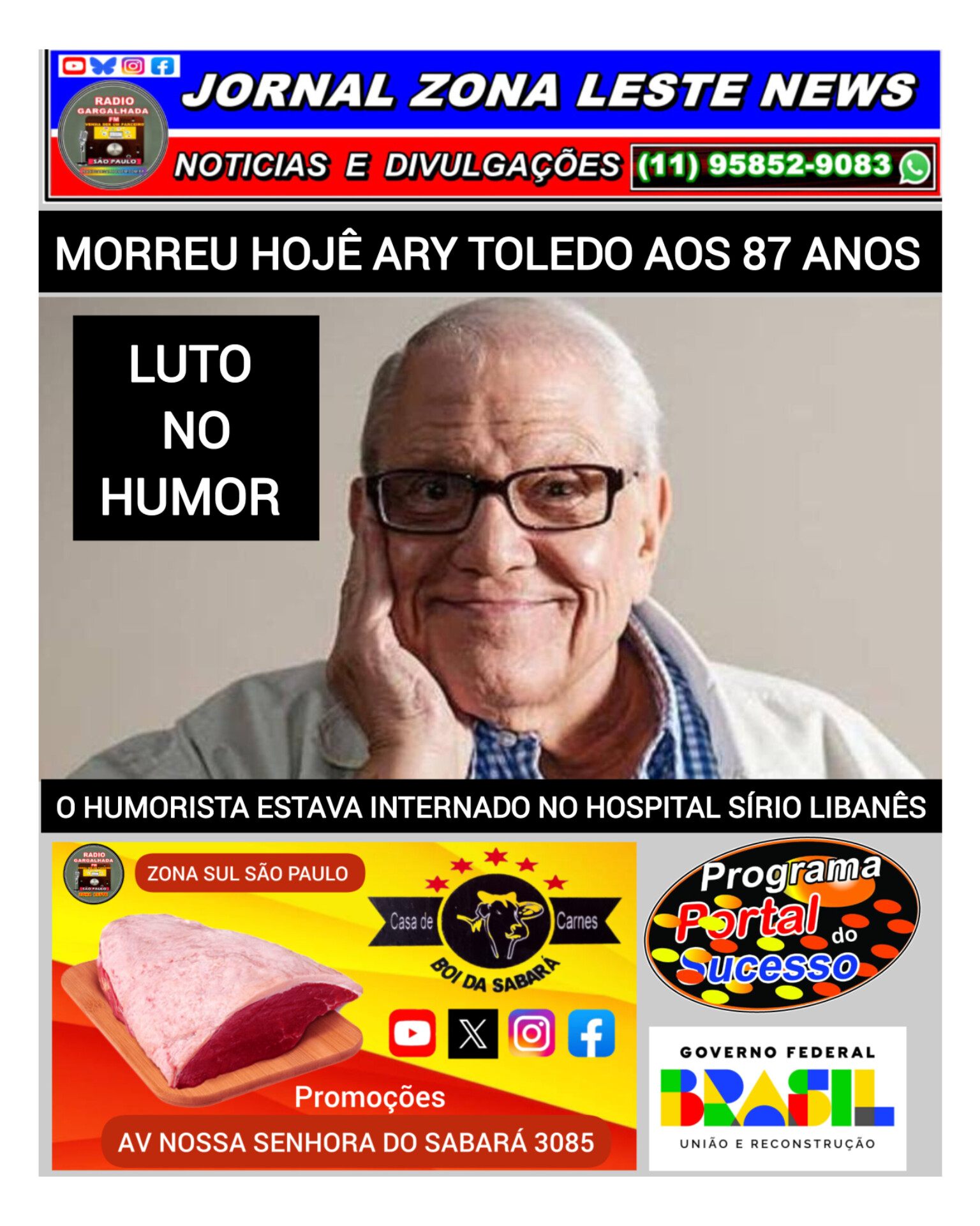 MORREU HOJÊ ARY TOLEDO AOS 87 ANOS EM SÃO PAULO