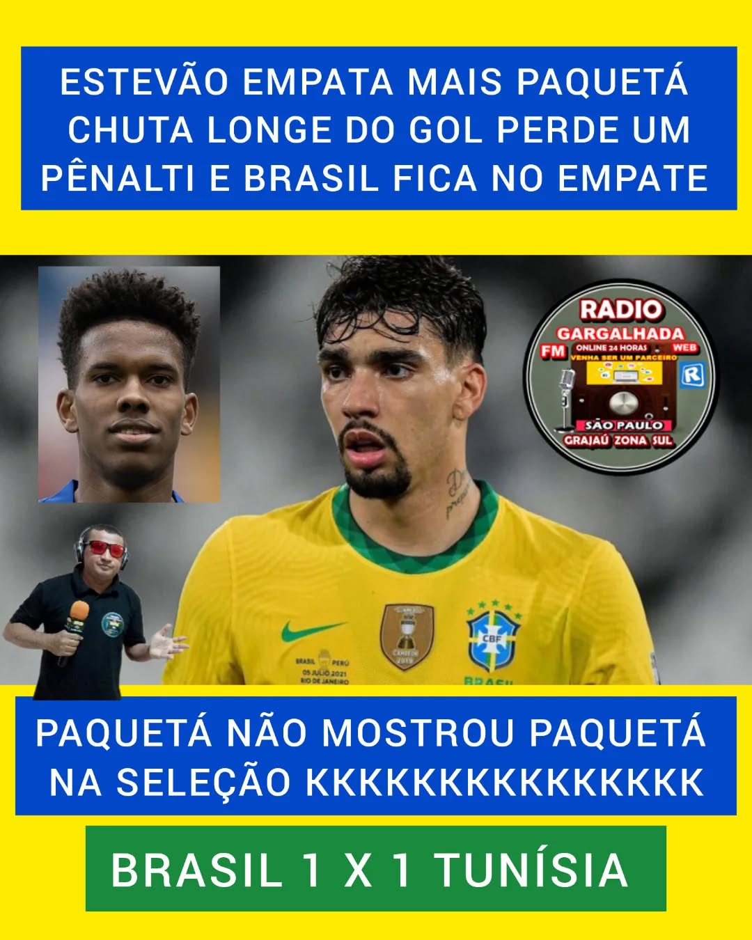 BRASIL 1 X 1 TUNISIA  PAQUETÁ PERDEU UM PENALTI